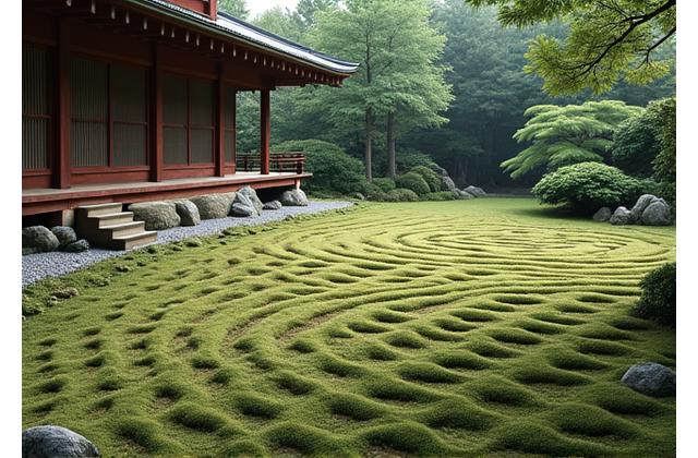 京都の苔庭と禅寺の美しい風景