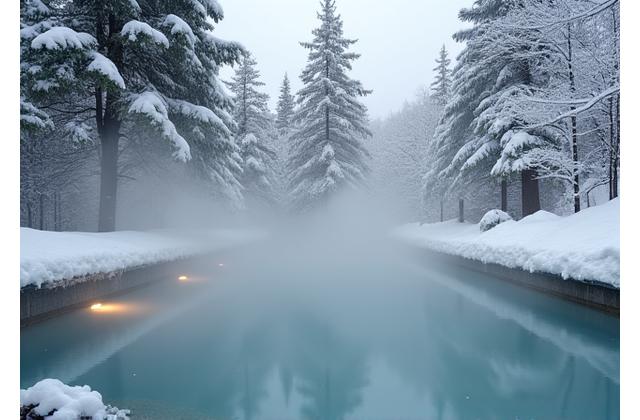 雪深い長野の露天風呂と冬景色